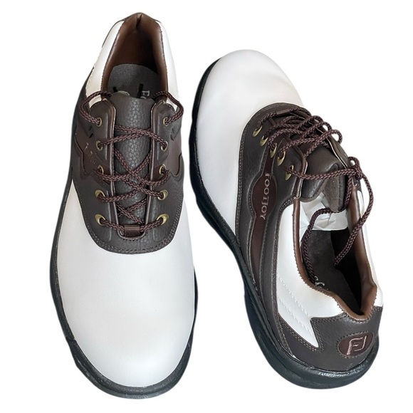 FootJoy Other - FooJoy Golf white/brown shoes Green Joys Spiked men size 10M‎